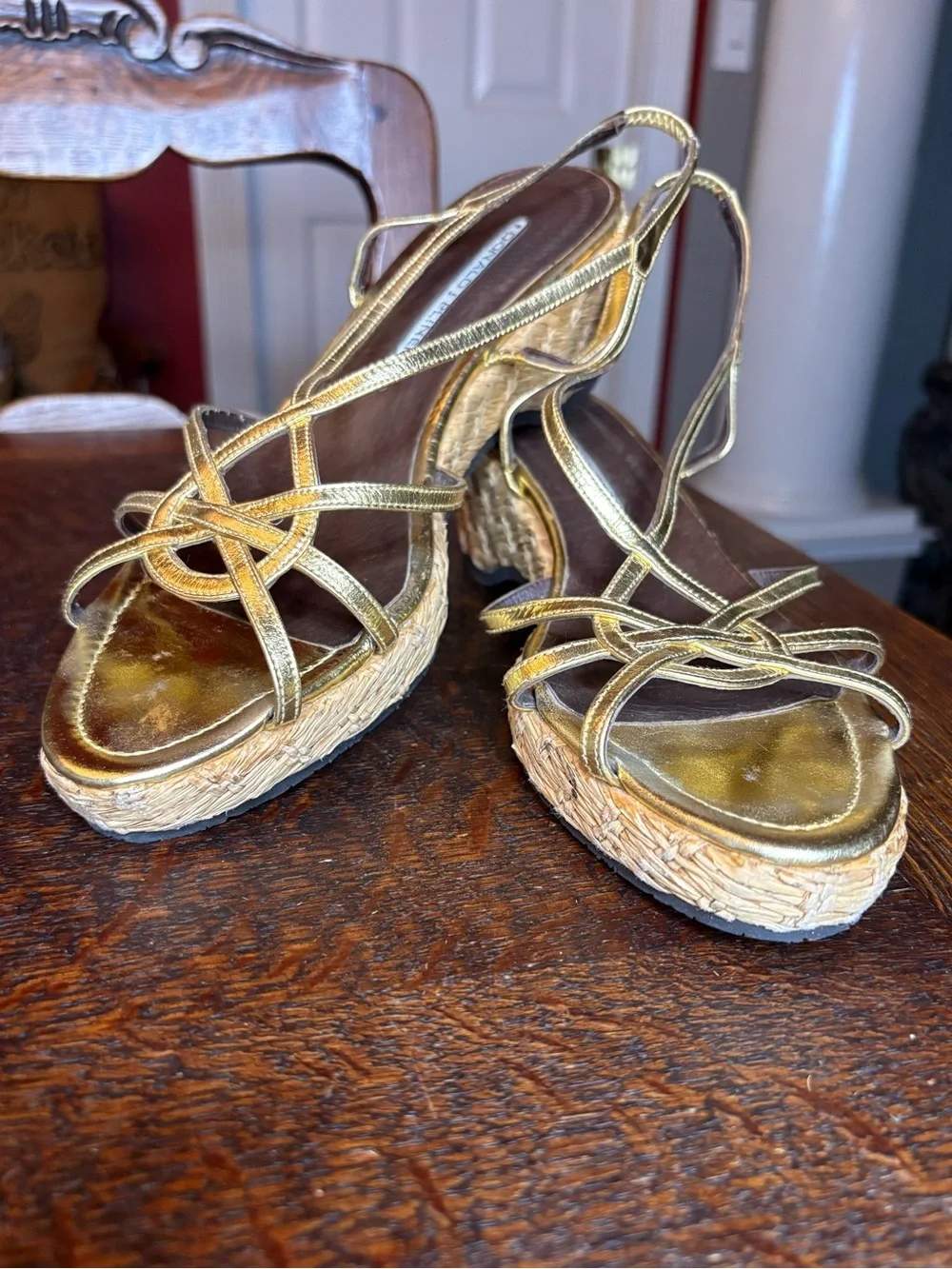 Donald J. Pliner Metallic Gold Strappy Platform Wedge Sandals. Size 9 Narrow